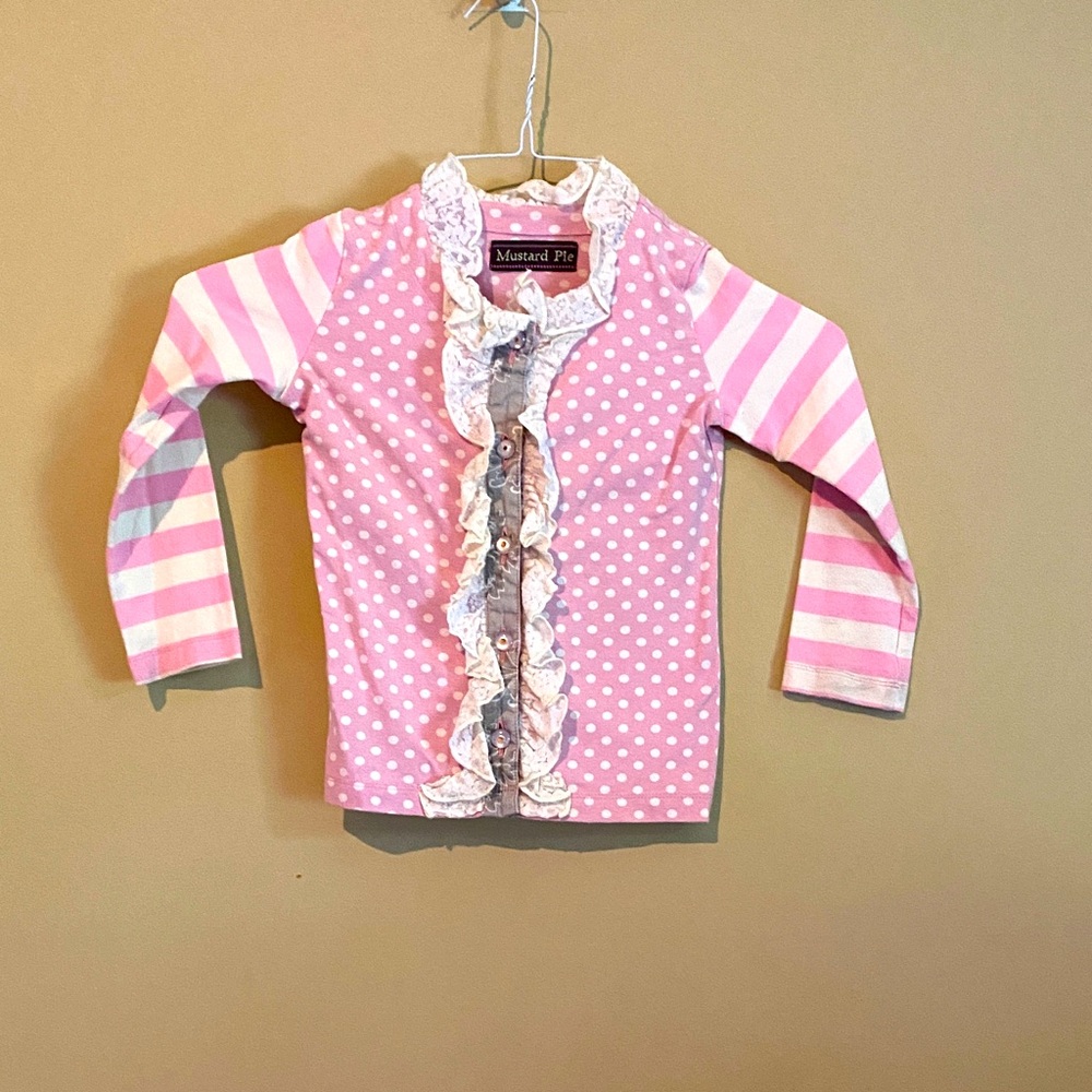 Mustard Pie Pink Polka Dot Lace Trim Top